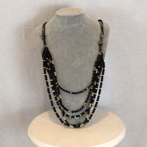 Multilayer Black/Gold Bead Necklace & Earring Set.